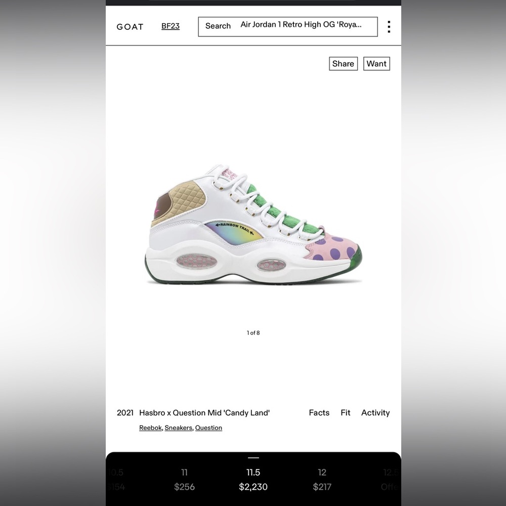 Reebok Hasbro Question Mid Candy Land Sneaker 6